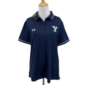 Yale Bulldogs Shirt Womens L Large Navy Team Tipped Polo Loose Under Armour